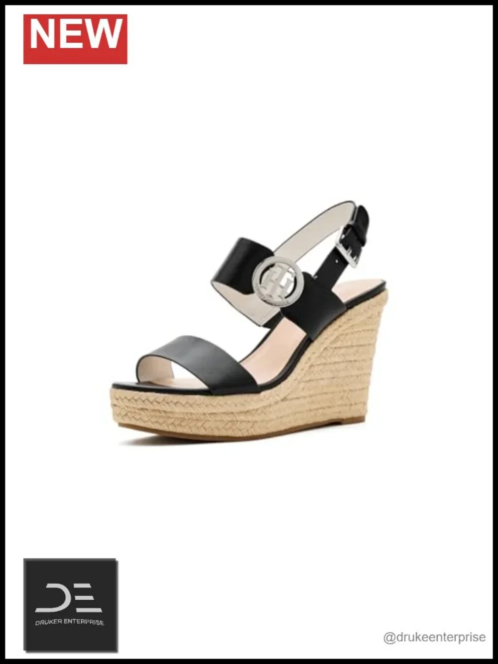 Faux Leather Ankle Strap Wedge Heel Sandals Open Toe